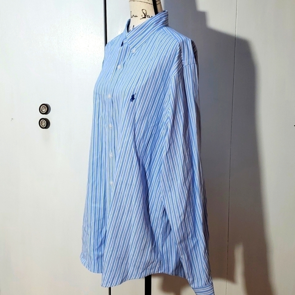 Ralph Lauren | Mens Blue Pinstripe Longsleeve Shirt Preppy Office Coastal Sz.XL